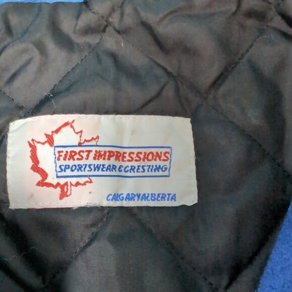 First Impressions Varsity Jacket Blue/White Melton Wool Leather Retro – Men’s 46 - Picture 4 of 12